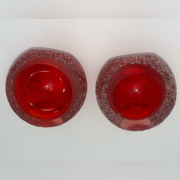 2 Vintage Red Frosted Geode Tea Light Candle Holder Fifth Avenue Crystal Votives - Picture 2 of 4